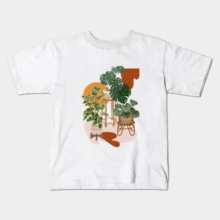 Abstract House Plants, Bohemian Plant Composition 4 Kids T-Shirt